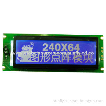 240x64 Graphic LCD Module, 5.2", White on Blue Color, Parallel Interface, T6963 Controller for 8051